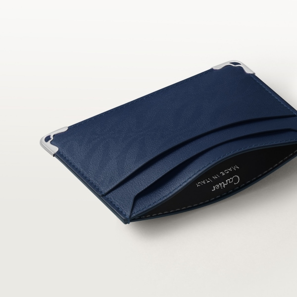 Double card holder, Must de Cartier Navy blue perforated logo calfskin, palladium finish 