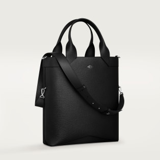 Small tote bag, Cartier Losange Grained black calfskin, palladium finish and enamel