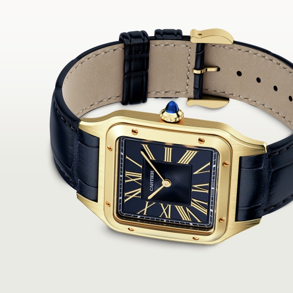 Santos-Dumont watch Large model, quartz movement, yellow gold, leather