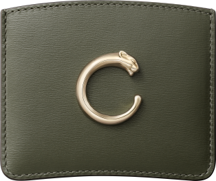 Simple card holder, Panthère C de Cartier Green tea calfskin, golden finish