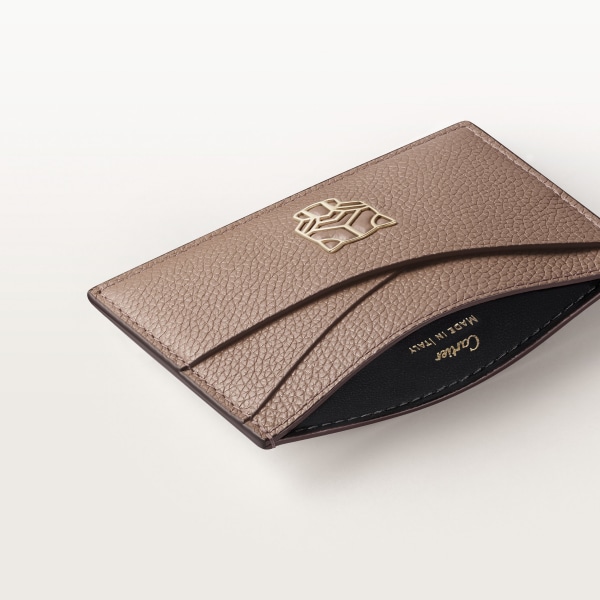 Simple card holder, Panthère Graphique de Cartier Clay-coloured grained calfskin, golden finish
