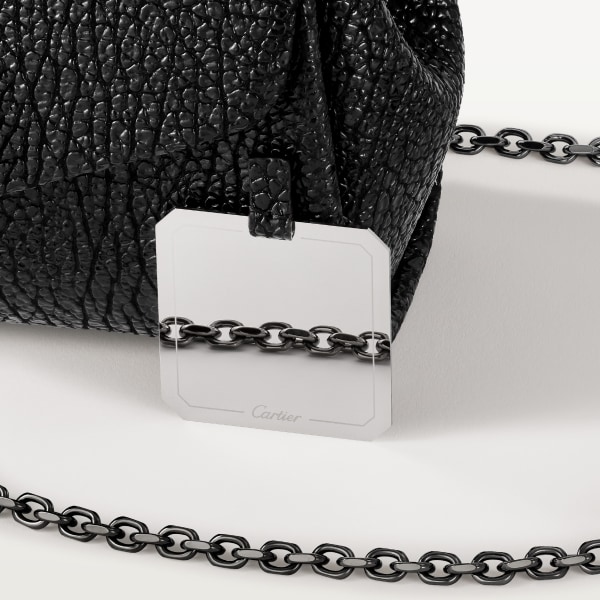 Chain bag mini, Panthère de Cartier Shiny black crinkle-effect calfskin, ruthenium finish
