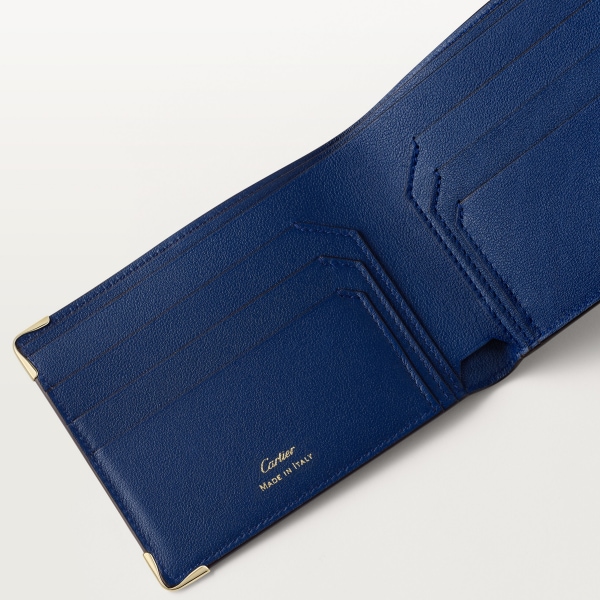 Six-credit card compact wallet, Must de Cartier Deep blue calfskin, palladium finish