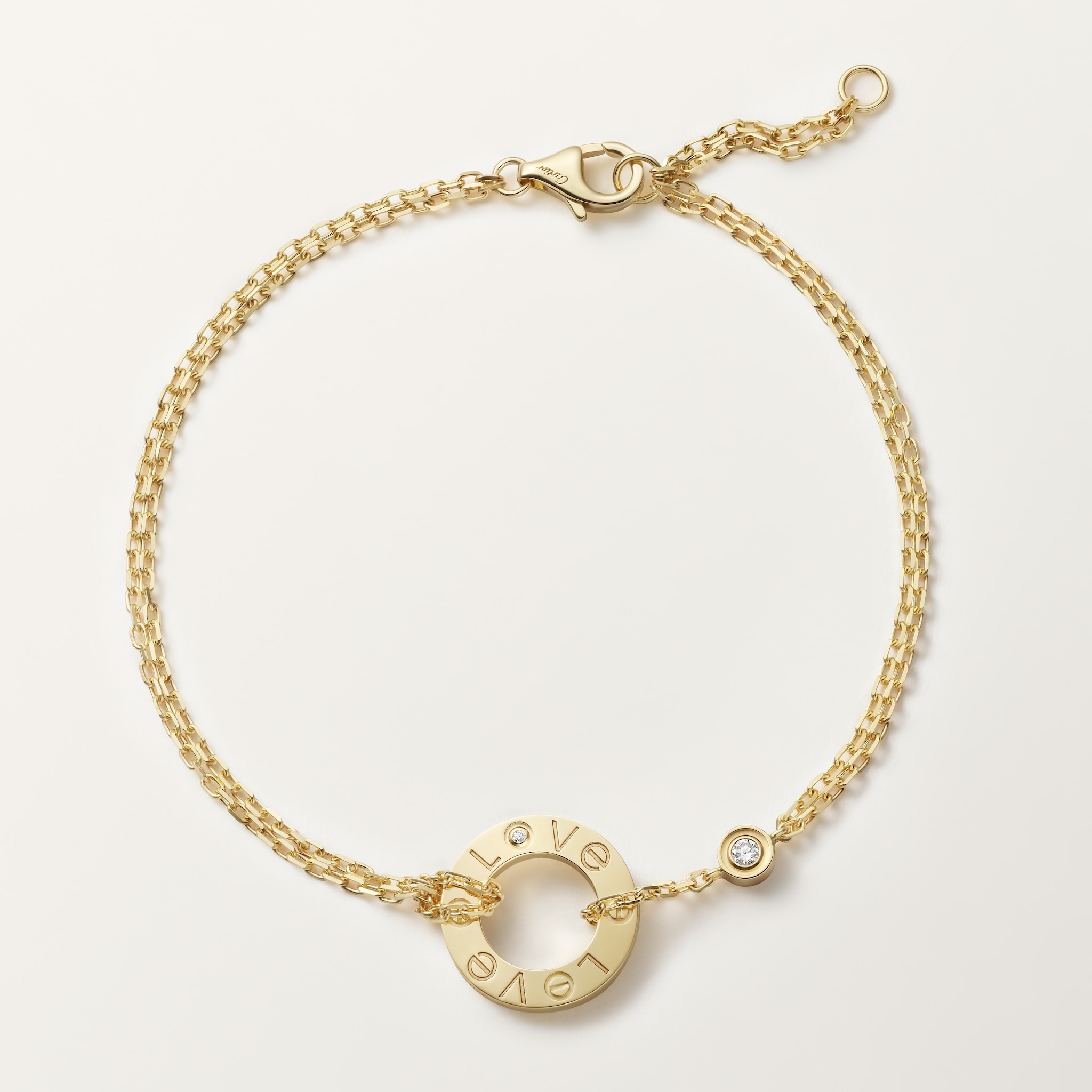 Love bracelet, on chain, 2 diamondsYellow gold, diamonds