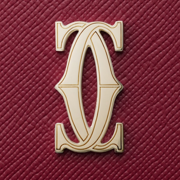 Simple card holder, C de Cartier Cherry red textured calfskin, golden finish