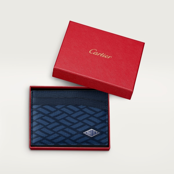 Double card holder, Cartier Losange Mimosa yellow calfskin, embossed with Cartier signature motif, palladium finish