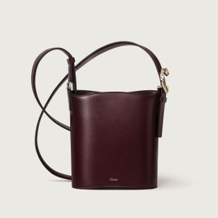 Mini model bucket bag, Panthère C de Cartier Grape grained calfskin, golden finish