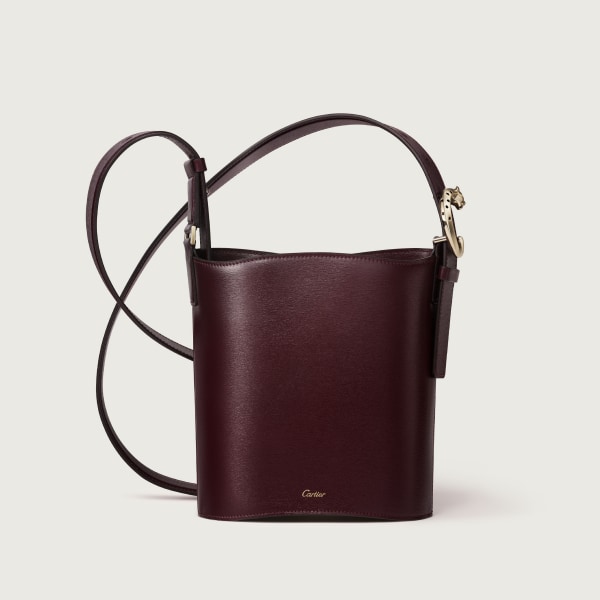 Mini model bucket bag, Panthère C de Cartier Grape grained calfskin, golden finish