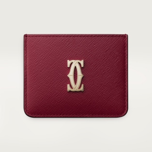 Simple card holder, C de Cartier Cherry red textured calfskin, golden finish