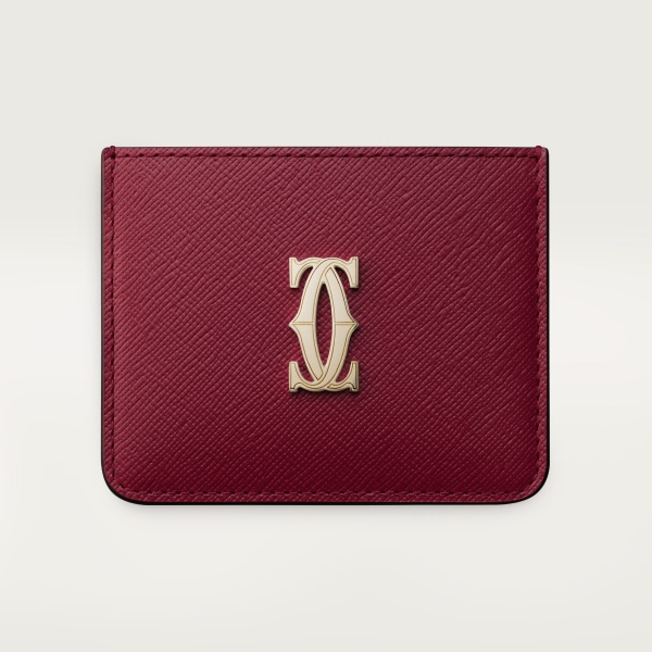Simple card holder, C de Cartier Cherry red textured calfskin, golden finish
