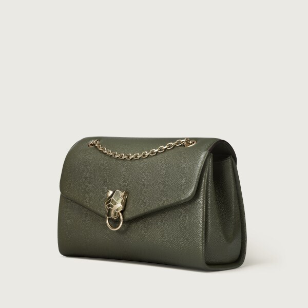 Small bag, Panthère Graphique Green tea calfskin, golden finish