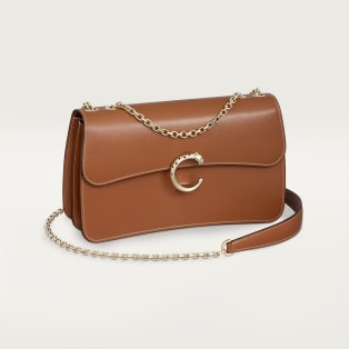 Chain bag small, Panthère de Cartier Caramel calfskin, golden finish