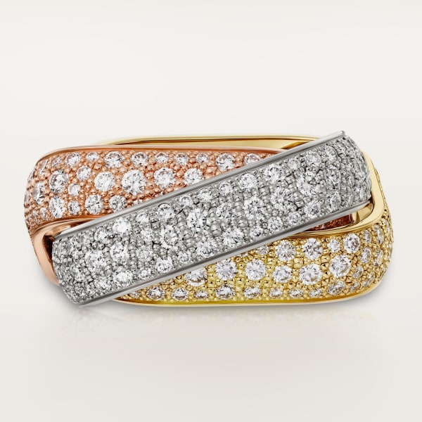 Trinity cushion ring, large model, paved White gold, yellow gold, rose gold