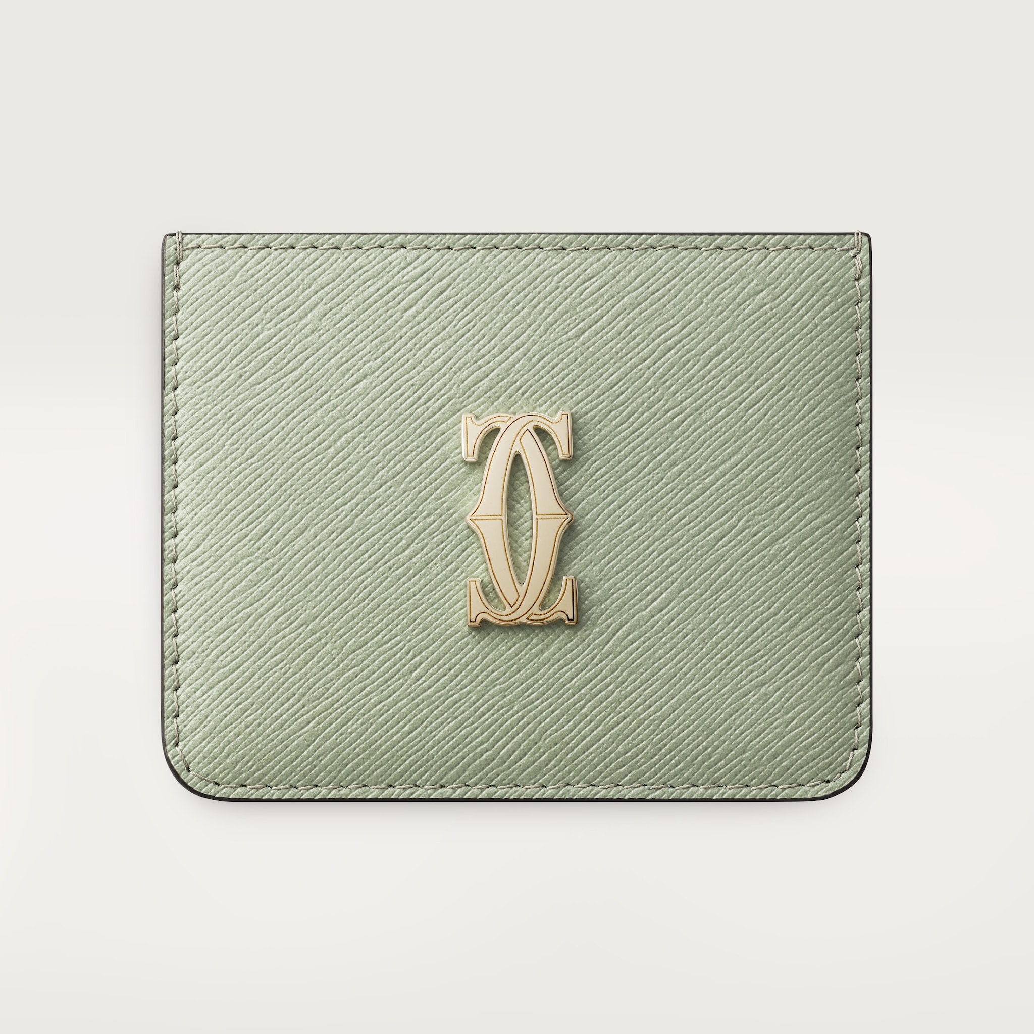 Simple Card Holder, C de CartierSage green textured calfskin, golden finish