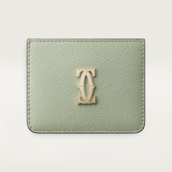 Simple Card Holder, C de Cartier Sage green textured calfskin, golden finish