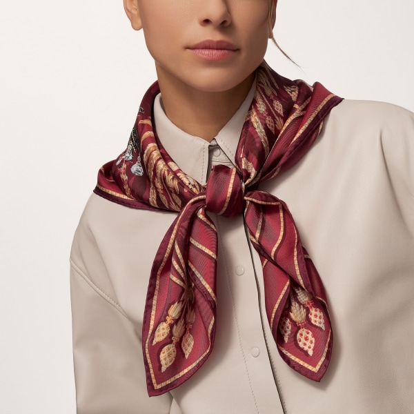  90 scarf, Jewellery Palm Trees Raspberry-coloured silk twill