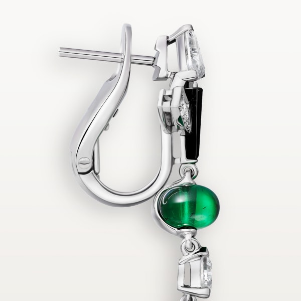 En Équilibre earrings, emerald, paved White gold, onyx, emeralds, diamonds