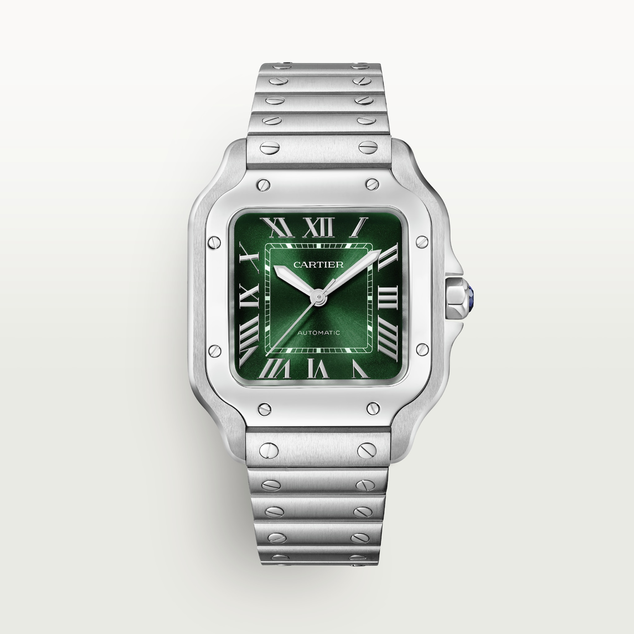 Santos de Cartier腕表中号表款，自动上链机械机芯，精钢，可替换式金属表链和皮表带