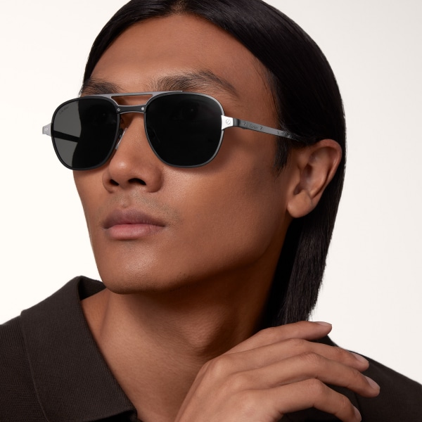 Santos de Cartier, Sunglasses Brushed black PVD and dark ruthenium-finish metal, black polarised lenses 