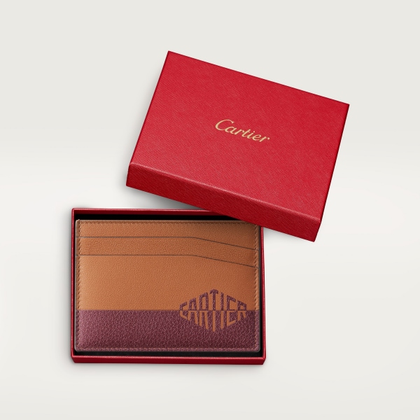 Double card holder, Cartier Losange Shadow Caramel-coloured and burgundy calfskin
