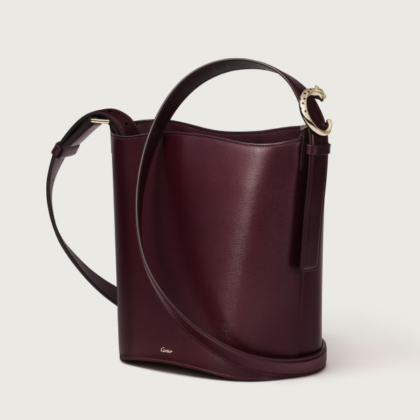 Small model bucket bag, Panthère C de Cartier Grape grained calfskin, golden finish