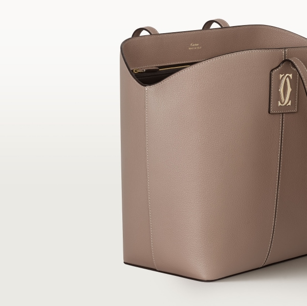 Tote bag, C de Cartier Clay-coloured grained calfskin, golden finish