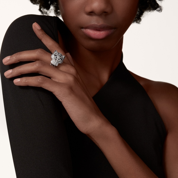 Panthère de Cartier ring, paved White gold, diamonds, emeralds, onyx