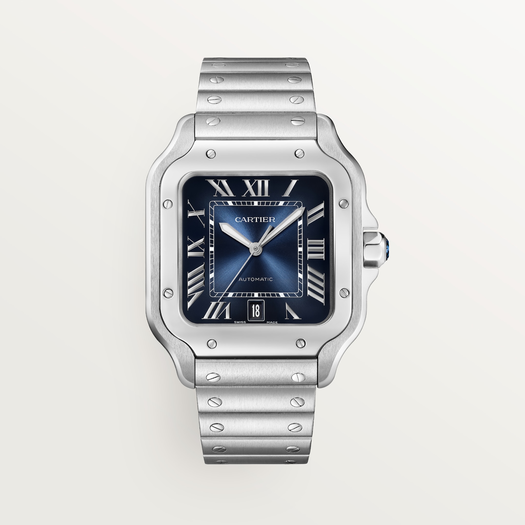 Santos de Cartier watchLarge model, automatic movement, steel, interchangeable metal and leather bracelets