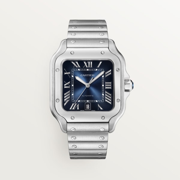 Santos de Cartier watch Large model, automatic movement, steel, interchangeable metal and leather bracelets