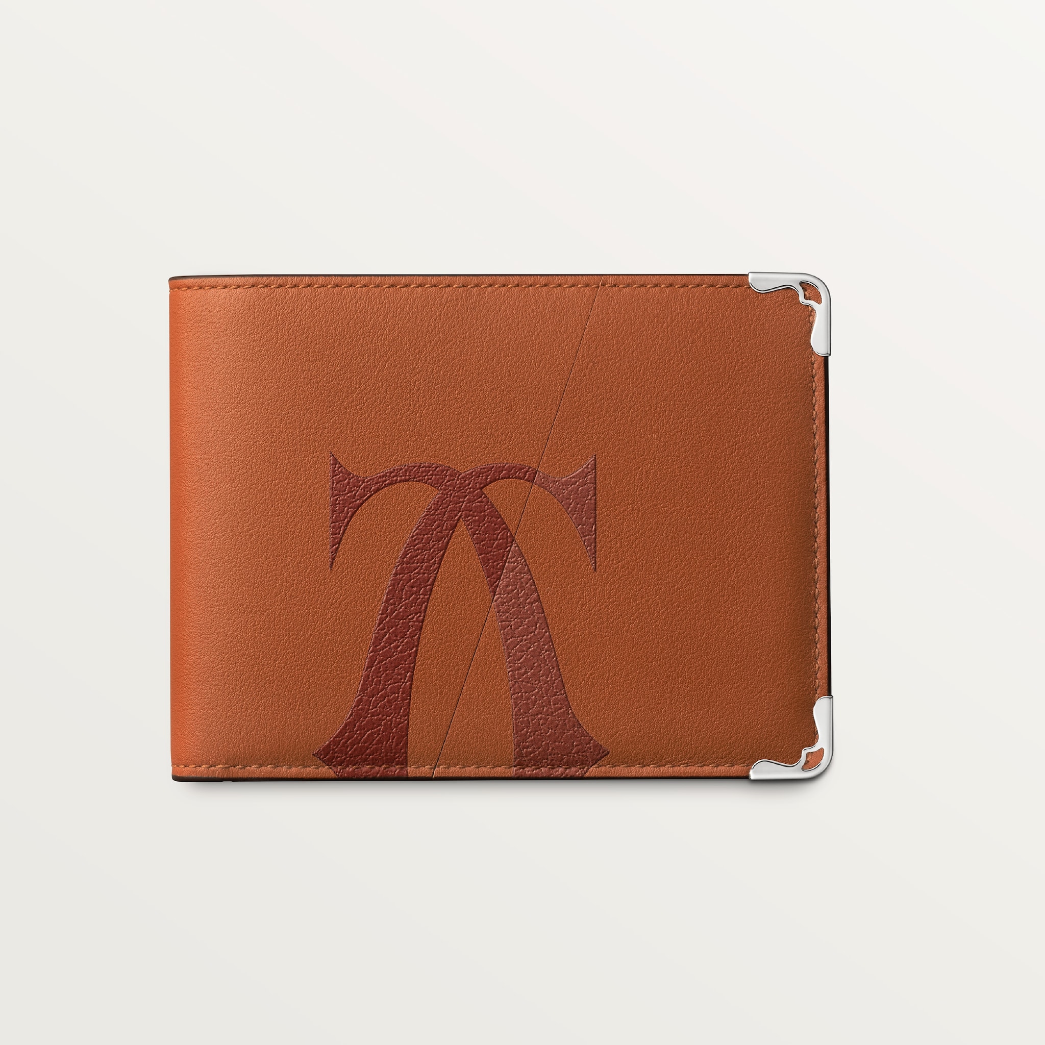 Six-credit card compact wallet, Must de CartierCubano XL Logo smooth and grained calfskin, palladium finish