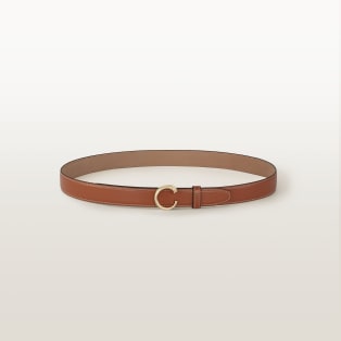 Belt, Panthère de Cartier, Size M (85 cm) Caramel calfskin, golden-finish buckle