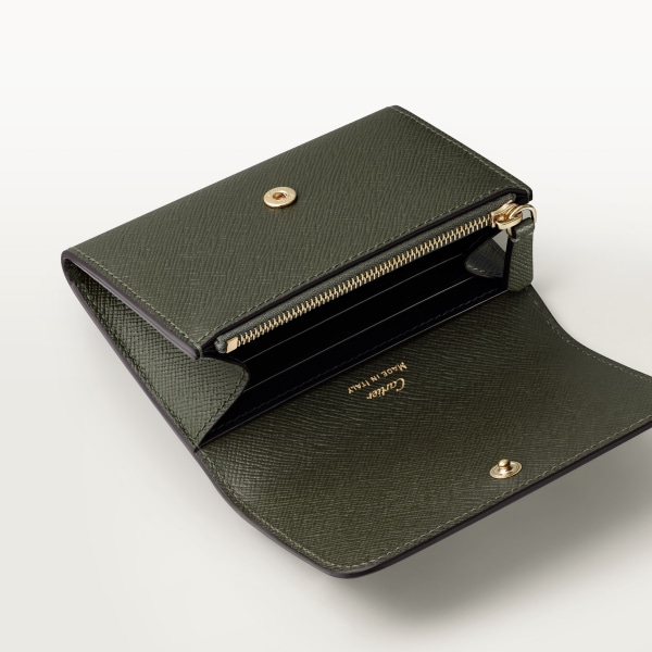 Wallet, C de Cartier Green tea calfskin, golden-finish with gadroon motif