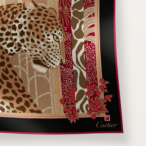 90 scarf, Woman with a Panther Red silk twill 