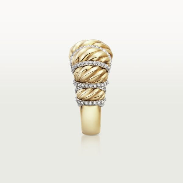 Cartier Libre Tressage戒指，镶嵌钻石  铂金，黄金，钻石。