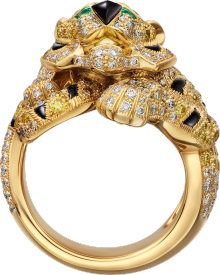 Faune et Flore de Cartier ring, yellow, orange and brown diamonds, paved  Yellow gold, onyx, emeralds, yellow diamonds, orange diamonds, brown diamonds, diamonds