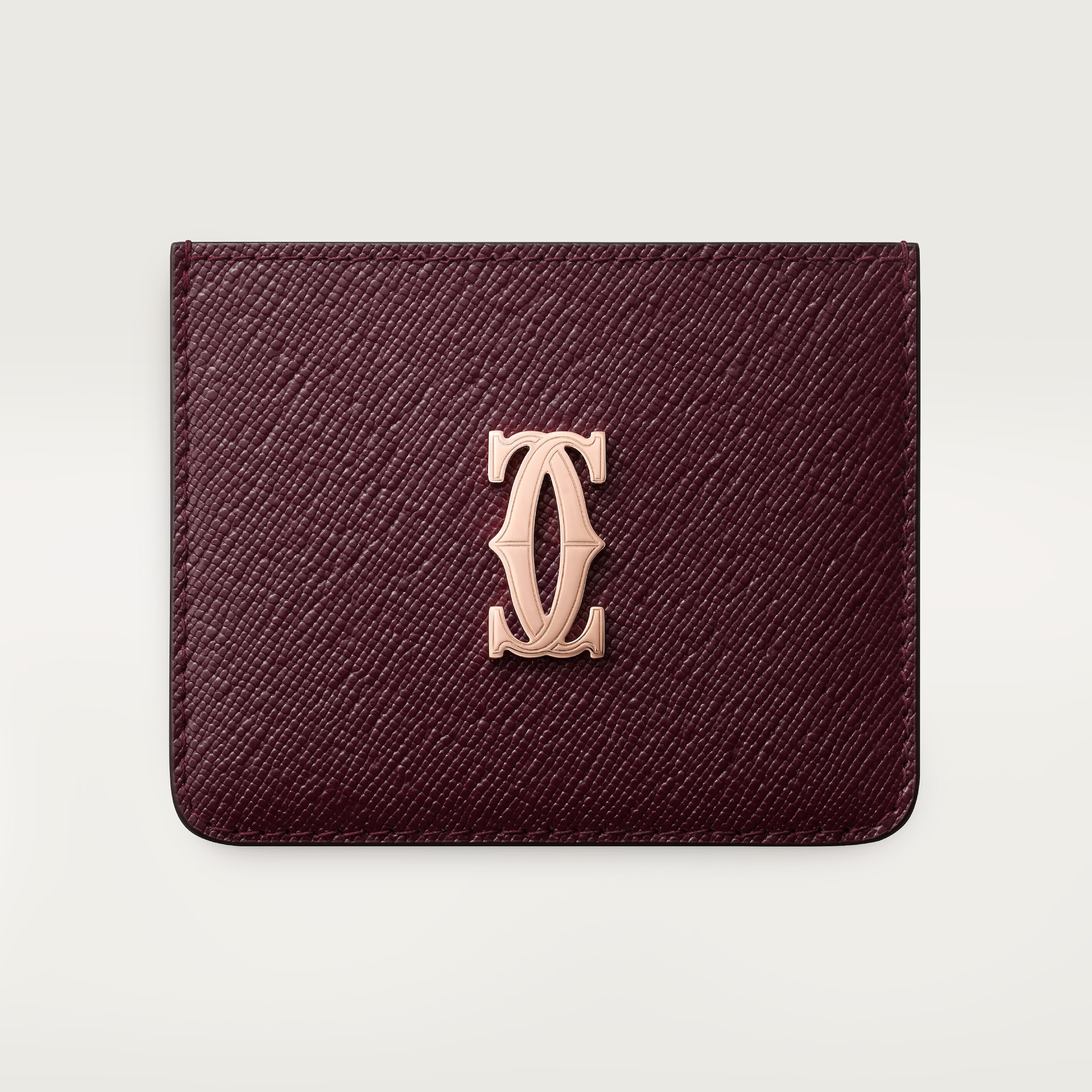 Simple card holder, C de CartierGrape textured calfskin, rose golden finish