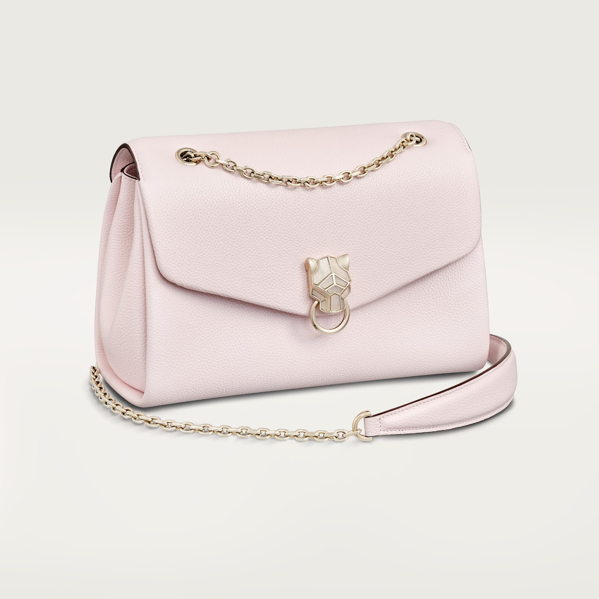 Chain bag small, Panthère de CartierPetal pink grained calfskin, golden finish