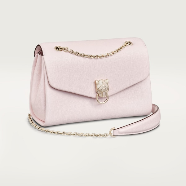 Chain bag small, Panthère de Cartier Petal pink grained calfskin, golden finish