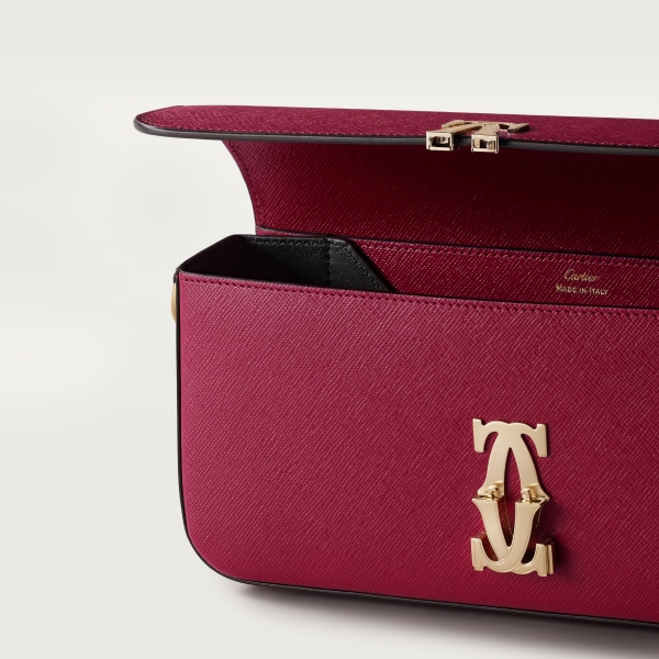 C de Cartier east-west bag Cherry red textured calfskin, embroidery, golden finish