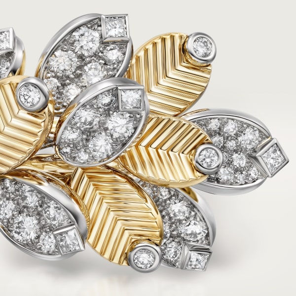 Grain de Café ring, semi-paved Yellow gold, platinum, diamonds