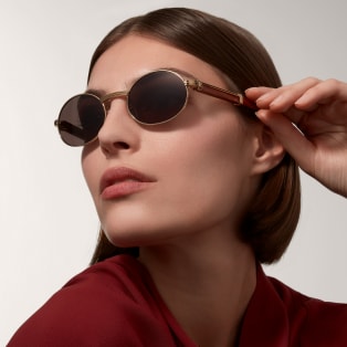 Première de Cartier Sunglasses Smooth gold and platinum finish metal, brown wood, grey glass