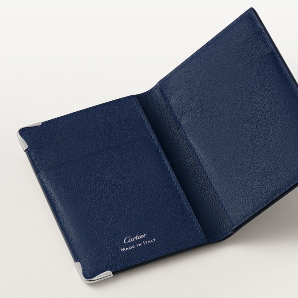 4 credit card holder, Must de Cartier Navy blue perforated logo calfskin, palladium finish 