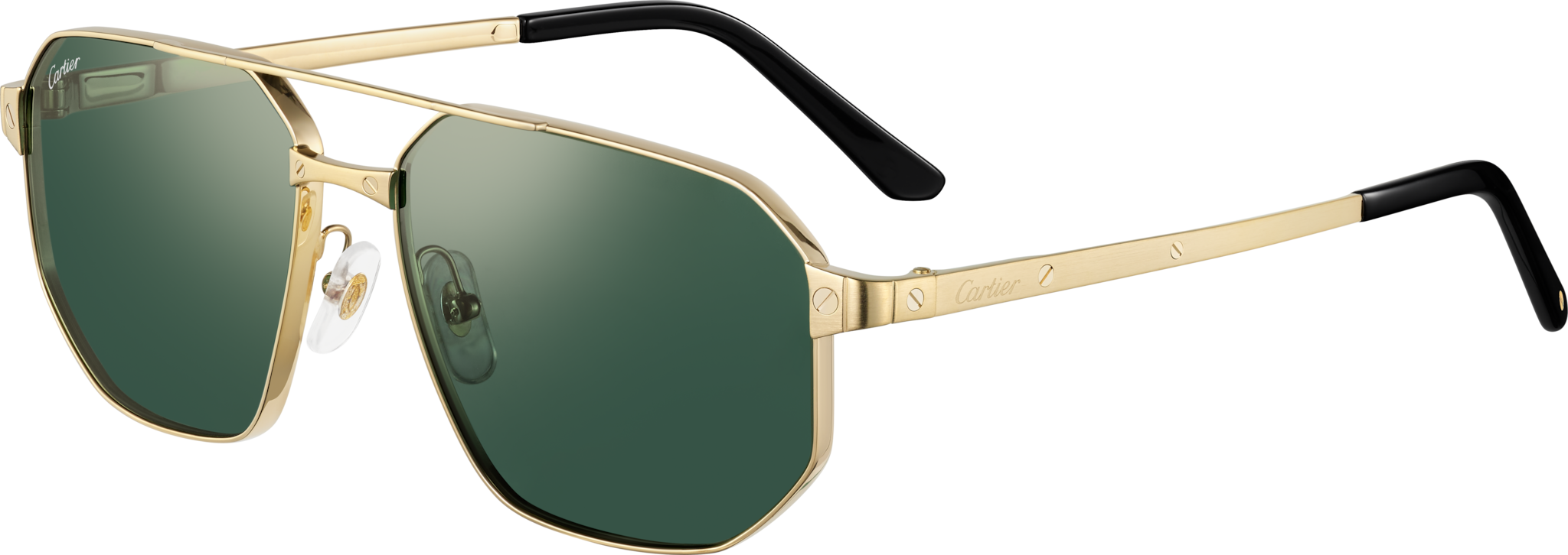 Santos de Cartier太阳眼镜抛光拉丝镀金饰面金属，绿色镜片