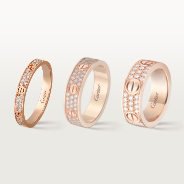 Love ring, mini model, paved Rose gold, diamonds