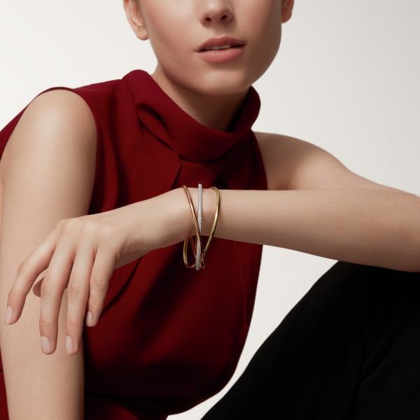 Trinity bracelet, small model, semi-paved White gold, yellow gold, rose gold, diamonds