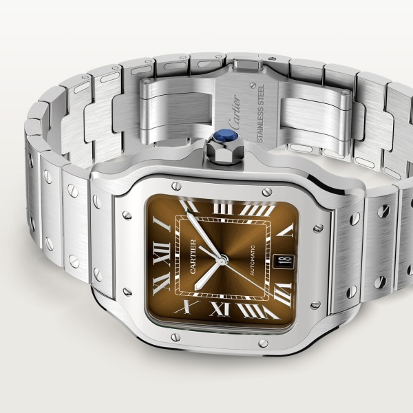 Santos de Cartier watch Large model, automatic movement, steel, interchangeable metal and leather bracelets