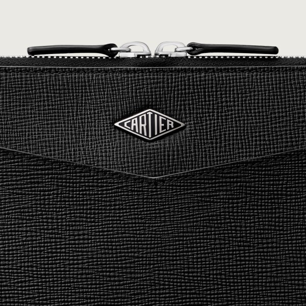 Portfolio bag, Cartier Losange Black grained calfskin, palladium finish and enamel