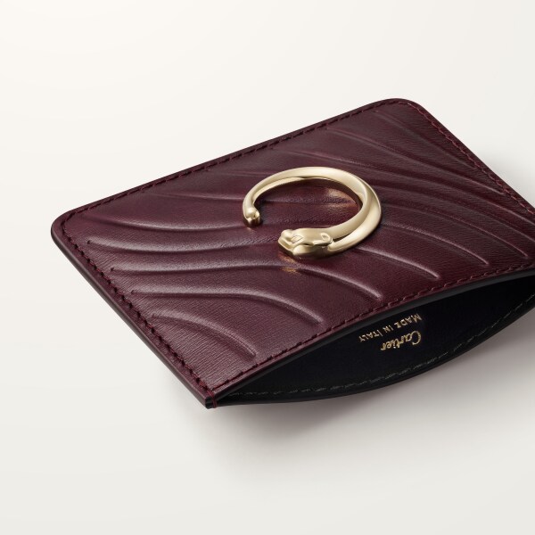 Card holder, Panthère C Grape calfskin, embossed Cartier signature motif, golden finish