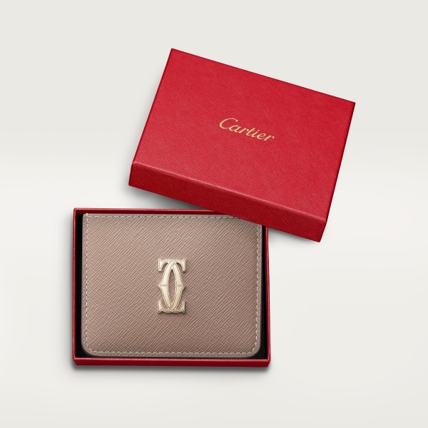 Simple Card Holder, C de Cartier Clay-coloured textured calfskin, golden finish