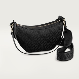 Hobo bag, C de Cartier Black textured calfskin, embroidery, golden finish